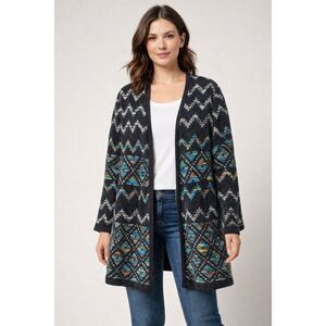 New Directions Cardigan Large Aztec Geometric Open Front Sweater NWT